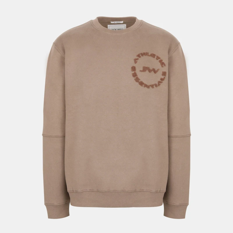 Image of Jack Wills Mens Boucle Cotton Long Sleeve Oversized Fit Crew Sweatshirt Fawn male S