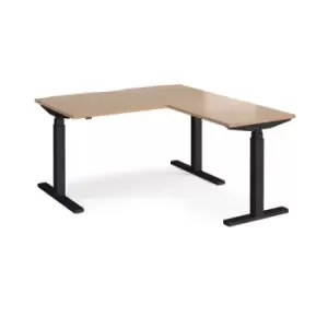 image of Height Adjustable Desk Rectangular Desk With Return 1400mm Beech Tops With Black Frames Elev8 Touch