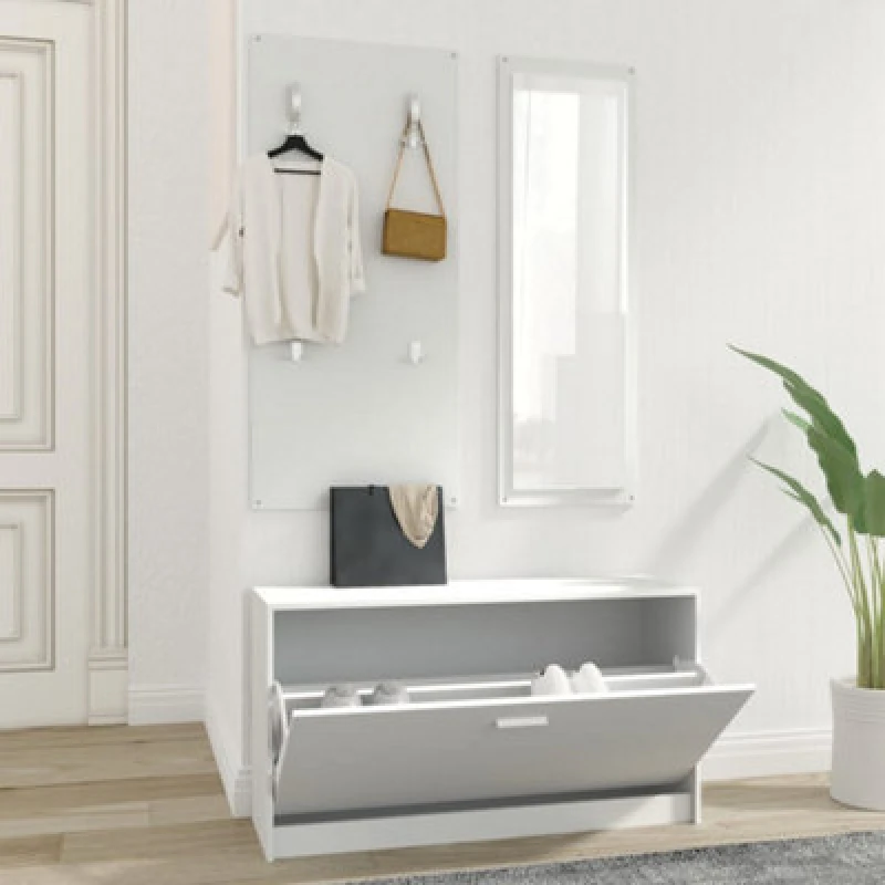 Image of Vidaxl 3-In-1 Shoe Cabinet Set White Engineered Wood