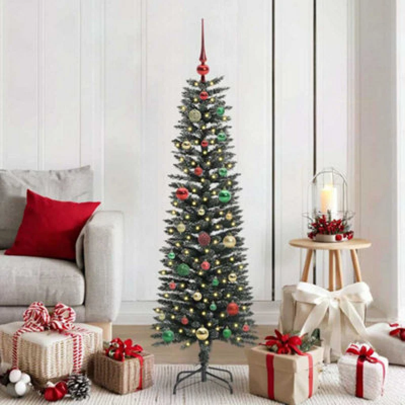 Image of vidaXL Artificial Christmas Tree with 150 LEDs, Multicolour Balls Green 43 x 43 x 150 cm, Green 3395936