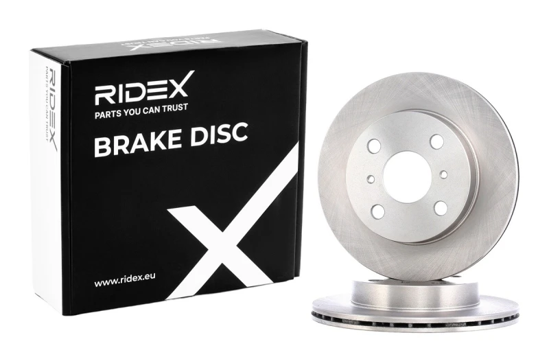Image of RIDEX 82B0341 Brake disc Front Axle, Vented, Cast Iron, Uncoated, Untreated, without bolts/screws Cast Iron Brake Disc (82)