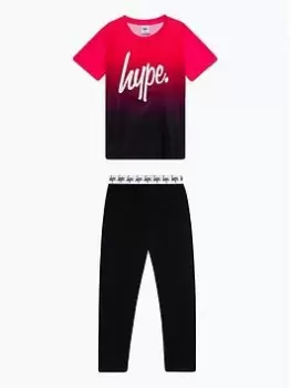 image of Hype Girls Fade Script T-Shirt & Leggings - Pink/Black, Size Age: 5-6 Years, Women