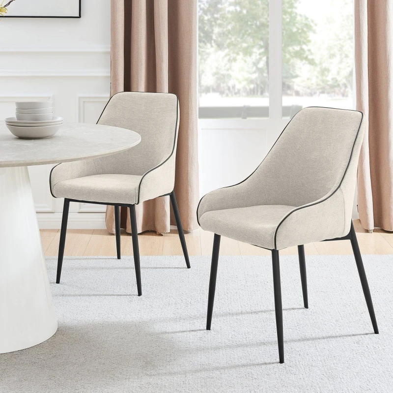 Image of FurnitureboxUK FurnitureboxUK Beaumont 2x Fabric Black Leg Dining Chair in Cream Cream One Size Unisex 5056657188498