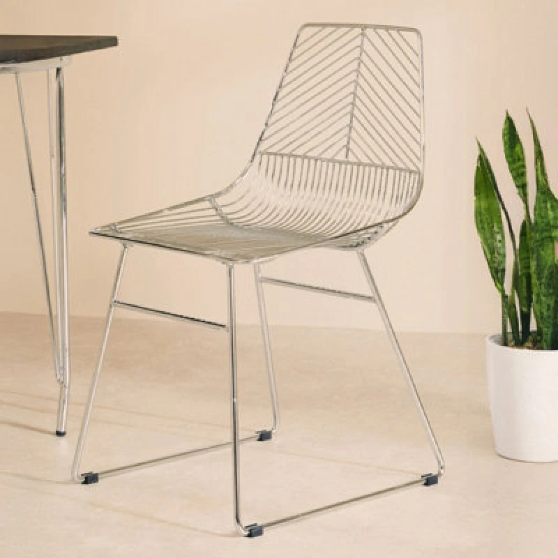 Image of Premier Housewares Sturdy Small Chrome Metal Wire Chair, Metal Chair for Kitchen, Outdoor Tapered Metal Chair for Patio, Lawn Silver