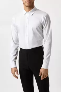 Image of Mens White Mercerised Cotton Jersey Long Sleeve Shirt