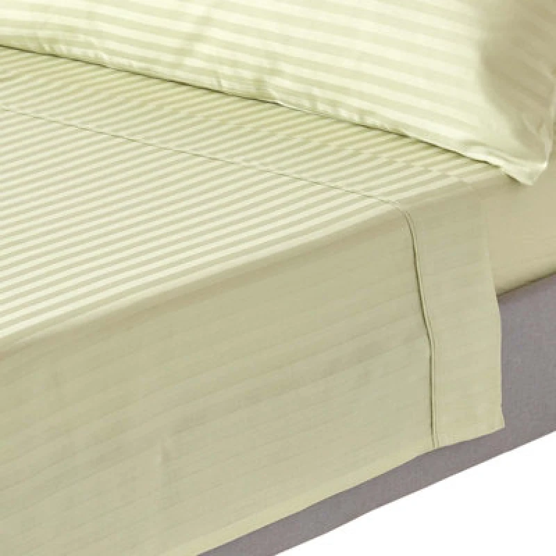 Image of Homescapes Sage Green Egyptian Cotton Satin Stripe Flat Sheet 330 Tc, Double