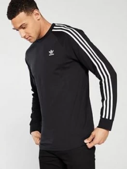 Image of adidas Originals 3 Stripe Long Sleeve T-Shirt - Black Size M Men