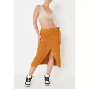 image of Missguided Tall Recycled Tie Split Hem Knit Skirt - Brown