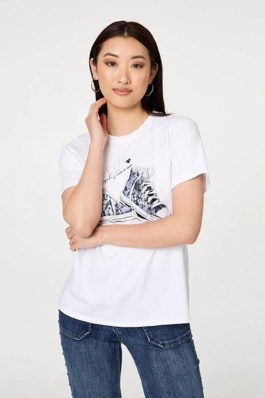 Image of Izabel London Womens Graphic Print Short Sleeve T-Shirt in White Size: 10 White Female 10