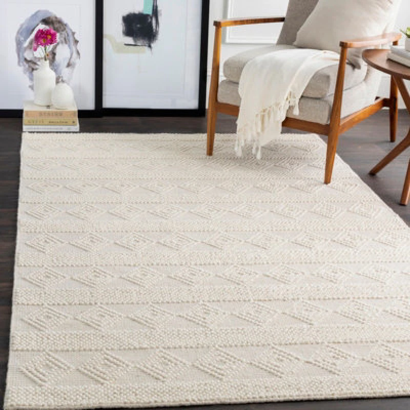 Image of Livabliss Hand-Woven Cottage Wool White Tarini Area Rug 91 X 152cm - Easy Care, Non Shedding, Ideal For Living Room & Bedroom