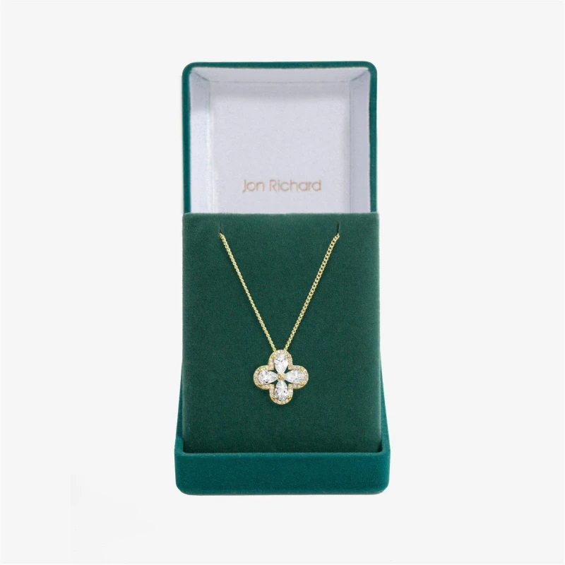 Image of Jon Richard Gold Plated Cubic Zirconia Clover Pendant - Gift Boxed Gold