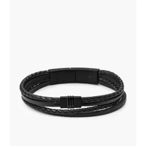 Image of Fossil Mens Multi-Strand Leather Bracelet - Black