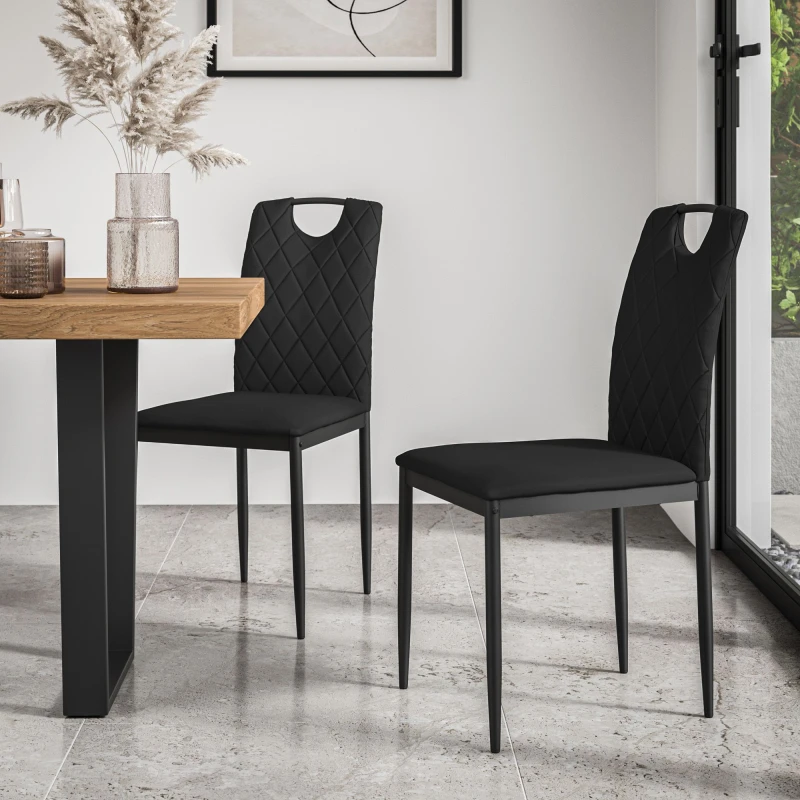 Image of More4Homes Set Of 4 Monza Faux Leather Dining Chair Modern Padded Seat Metal Legs Kitchen (Black)