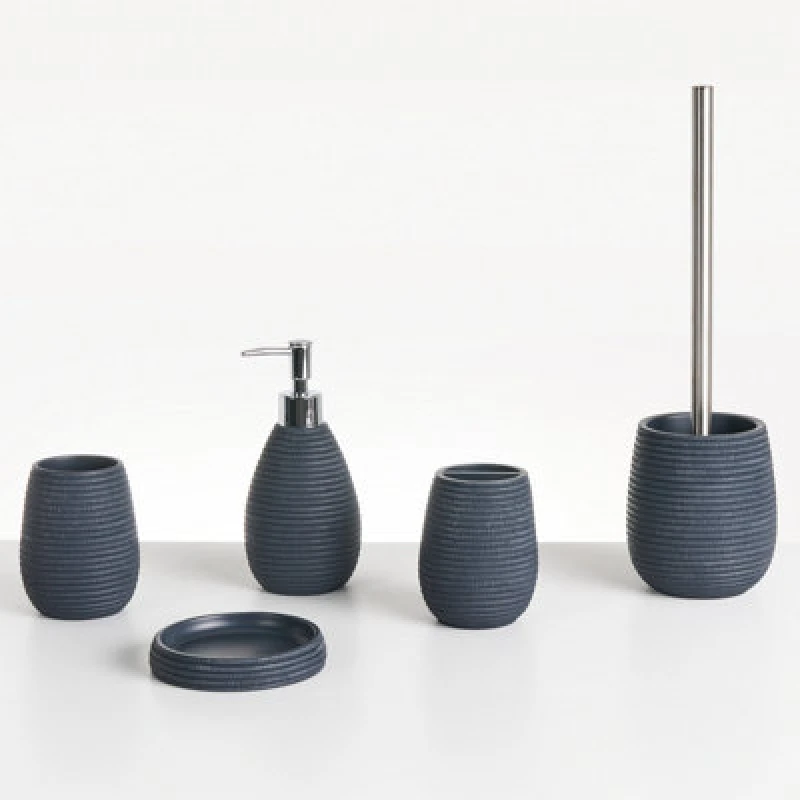 Image of Beliani 5 Piece Bathroom Accessories Set Quilca Dark Blue
