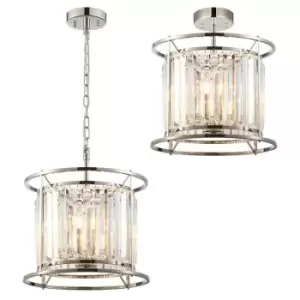 Image of Luminosa Lighting - Luminosa Guilford Ceiling Pendant, Semi Ceiling Lamp Convertible, 3 Light E14, Polished Nickel, Clear