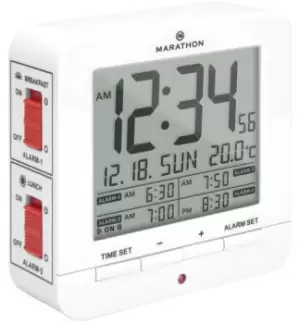 Image of Marathon Clock Digital Medication Reminder Alarm 4 Alarms White