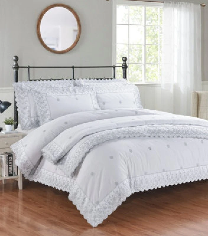 Image of Rapport Home Gabrielle Embroidered Polyester Floral Duvet Cover Set with Pillowcase in Silver Size: King Silver Unisex King
