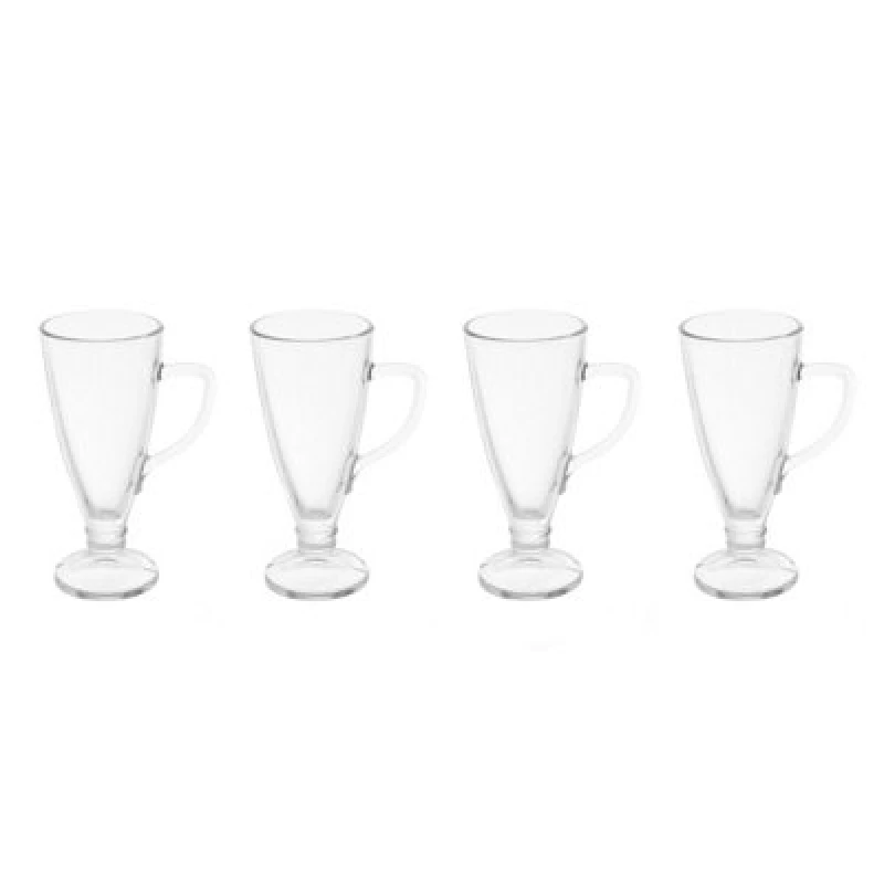 Image of Premier Housewares Tapered Set Of Four Latte Glasses, Elegant Coffee Glasses For Kitchen, Curved Handle Cappucino Glasses Clear