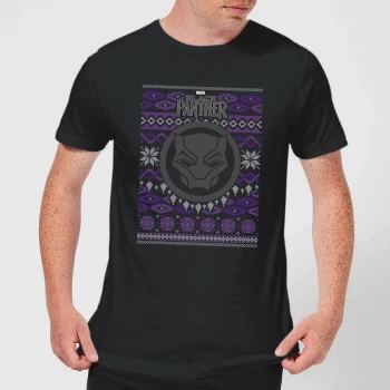 Image of Marvel Avengers Black Panther Mens Christmas T-Shirt - Black - 3XL - Black