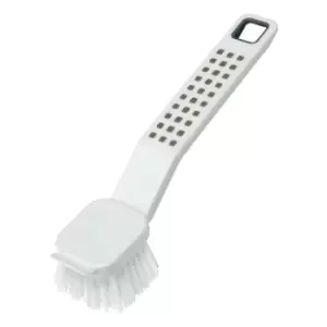 image of Addis Premium Soft Grip Washing Up Dish Brush With Scraper, White Grey