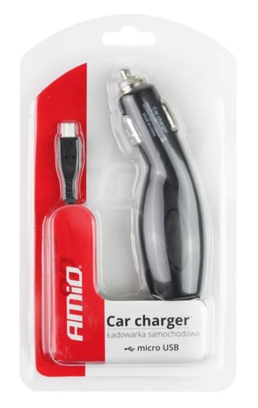 Image of AMiO 01265 Car mobile phone charger black, with pipe, Number of inlets/outlets: 1x microUSB Car mobile phone charger (100026)