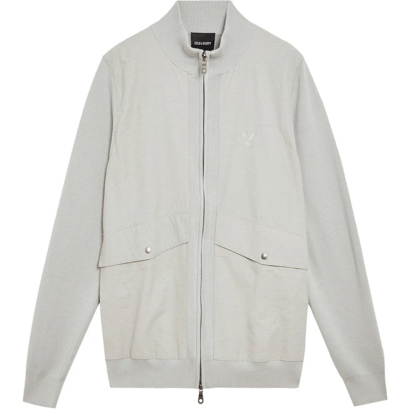 Image of Lyle and Scott Mens Full-Zip Knitted Bomber Jacket Grey Mirage male S