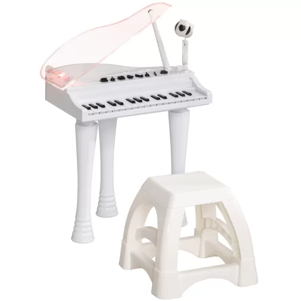 image of AIYAPLAY 32 Keys Kids Piano Keyboard w/ Stool, Lights, Microphone, Multiple Sounds, Removable Legs, Electronic Musical Instrument, White