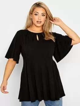 Image of Yours Limited Keyhole Detail Rib Peplum Top - Black, Size 16, Women