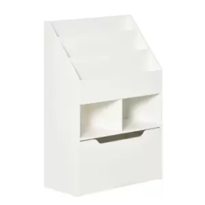 Image of HOMCOM Kids Bookshelf, Toy Organiser, with Storage Drawer, Wheels, White