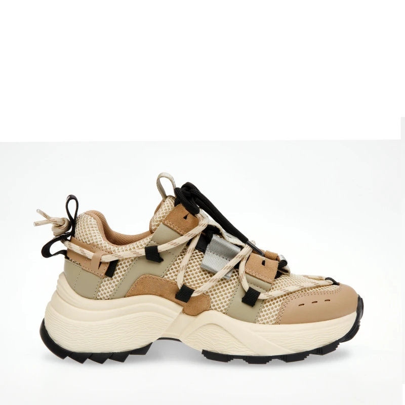 Image of Steve Madden Womens Tazmania Platform Lace-Up Chunky Trainers Khaki/Black female 3 (36)