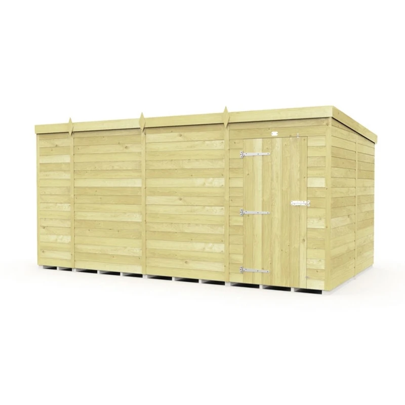 Image of Buttercup Farm 15 x 8 Feet Pent Shed - Single Door W/O Window - L231 x W454 x H201cm in Brown Brown Unisex