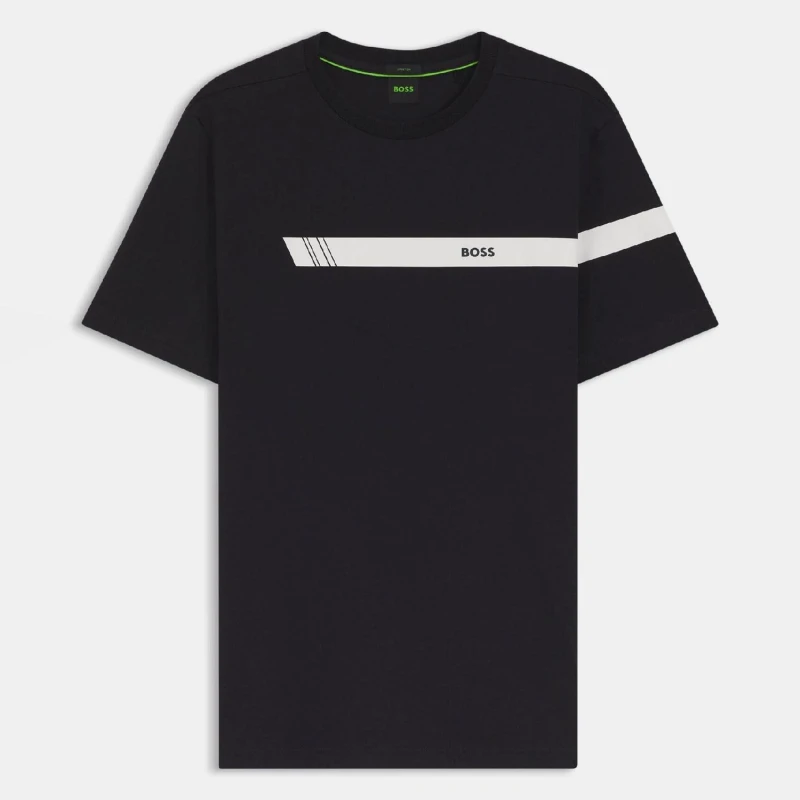 Image of Boss Regular Fit T-Shirt with Logo Stripe Dark Blue male S