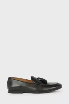 Image of Mens Black Leather Smart Tassel Loafers