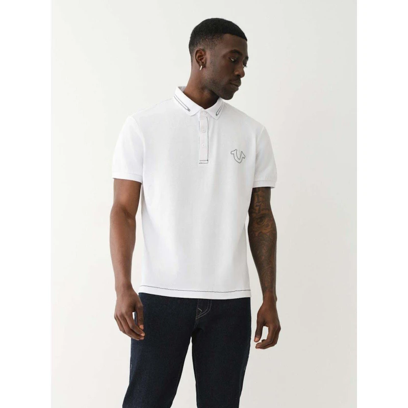 Image of True Religion Mens Relaxed Embroidered Short-Sleeve Polo Shirt Optic White male S