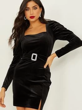 Image of Quiz Black Velvet Bodycon Dress - 6