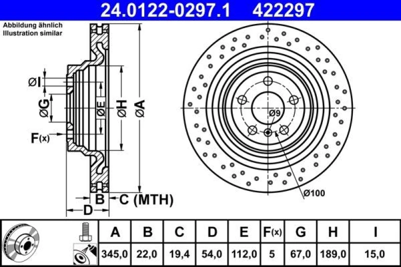Image of Brake disc ATE 24.0122-0297.1