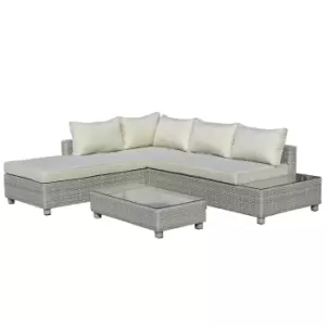 image of Outsunny 5-Seater Outdoor Rattan Sofa Set, Patio Wicker Sectional Conversation Aluminium Frame Furniture Set w/Padded Cushion, Tea Table, Mixed Grey