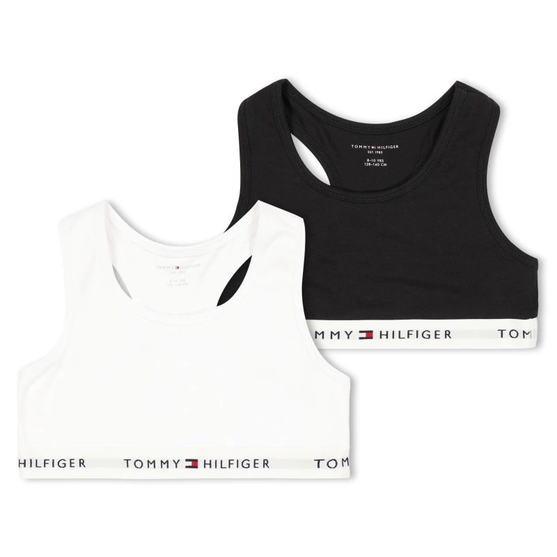 Image of Tommy Hilfiger Kids 2 Pack Non Wired Unlined Bralette White/Black 0VT female 8-10Y