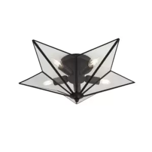 Image of Star Flush Fitting 5 Light - Black with Clear Glass Panels