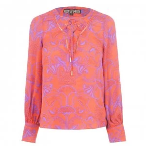 Biba Lattice Long Sleeve Blouse - Purple/Orange