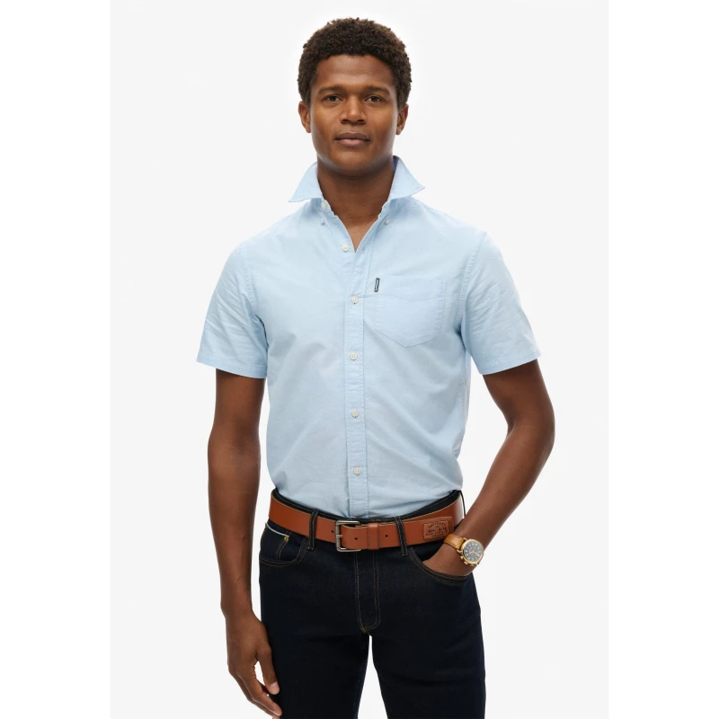 Image of Superdry Mens Short Sleeve Oxford Shirt Light Blue male Small