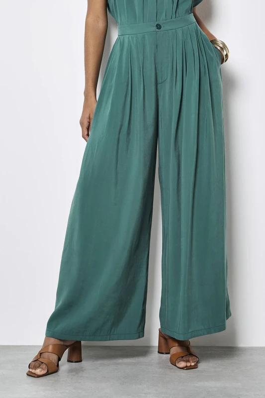 Image of Apricot Womens Soft Pleat Wide-Leg Trousers in Teal Size: 14 Teal Female 14