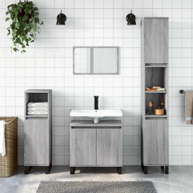 Image of Vidaxl Bathroom Cabinet Grey Sonoma 58X33X60 Cm Engineered Wood