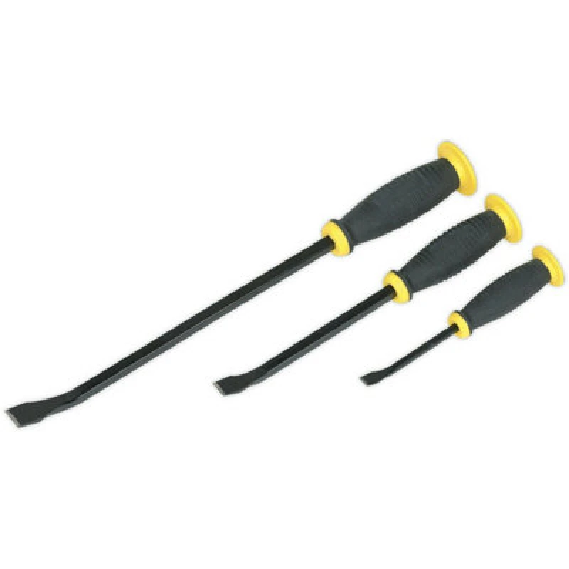 Image of Loops 3 Piece Angled Pry Bar Set - Hammer Caps - Heat Treated Steel Shafts - Soft Grip Metallics