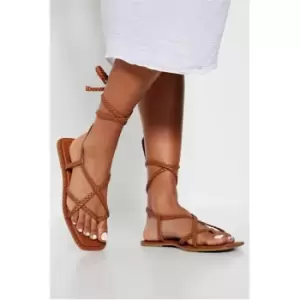 image of I Saw It First Plaited Lace Up Strappy Sandal - Brown