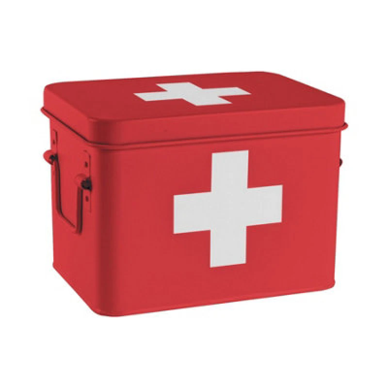 Image of Harbour Housewares Metal First Aid Box - 23Cm - Red - Medical Storage Tin With Airtight Lid, Handles & Removable Organiser Tray