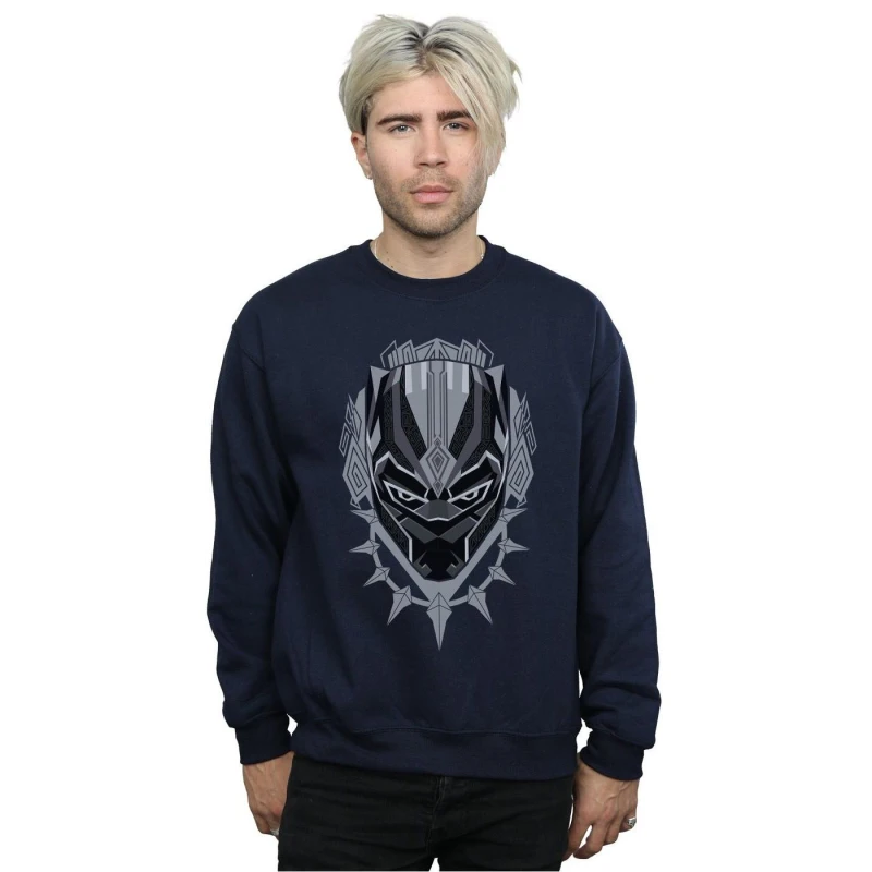 Image of Marvel Marvel Men Black Panther Head Sweatshirt in Navy Size: Small Navy S Male 5057736579794