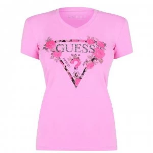 Image of Guess Britney V Neck Tee - Rich Pink