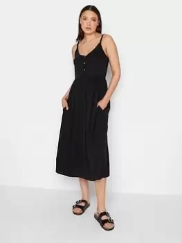 Image of Long Tall Sally Black Button Through Cami Dress With Pockets, Black, Size 14, Women