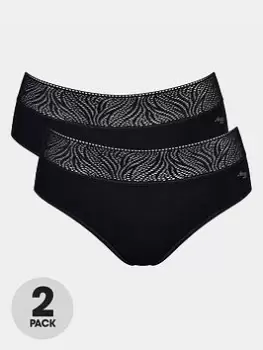 Image of Sloggi Mid Rise 2 Pack Hipster Meduim Flow Period Pants - Black, Size Xxs, Women